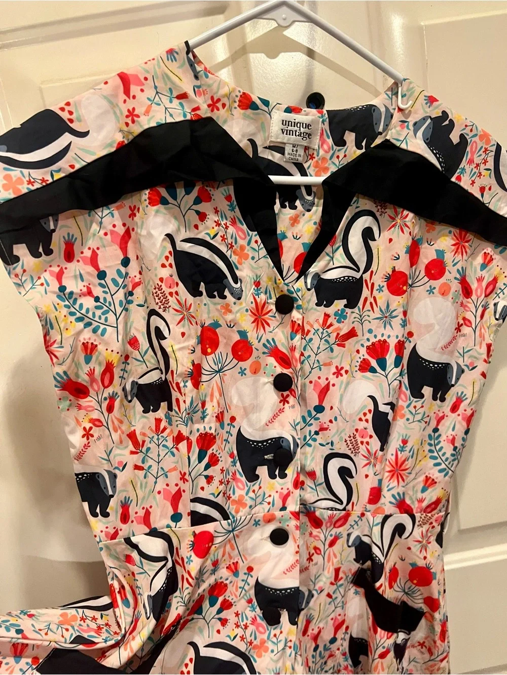 Unique Vintage Multicolor Floral Skunk Dress - Pink, Teal, Black